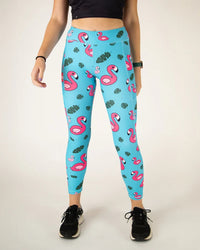 Women's Blue Flamingos Leggings XS S M L XL