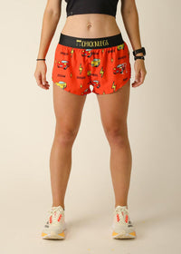 Women's Cars 1.5" Split Shorts (Orange)