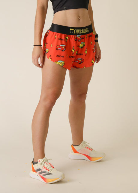 Women's Cars 1.5" Split Shorts (Orange)