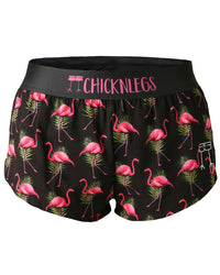 Women's Flamingos 1.5" Split Shorts (Black with Pink)
