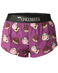 Women's Choccy Cows 1.5" Split Shorts (Purple) XXS XS S M L XL