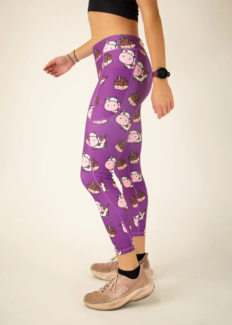 Women's Choccy Cows Leggings (Purple) XS S M L XL