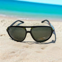 Mountain Shades Audio9 Sunglasses, Black with Yellow Accents