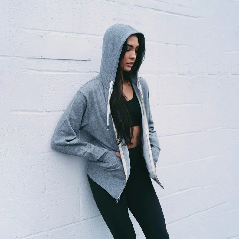 Heathered French Terry Full-Zip Hooded Sweatshirt