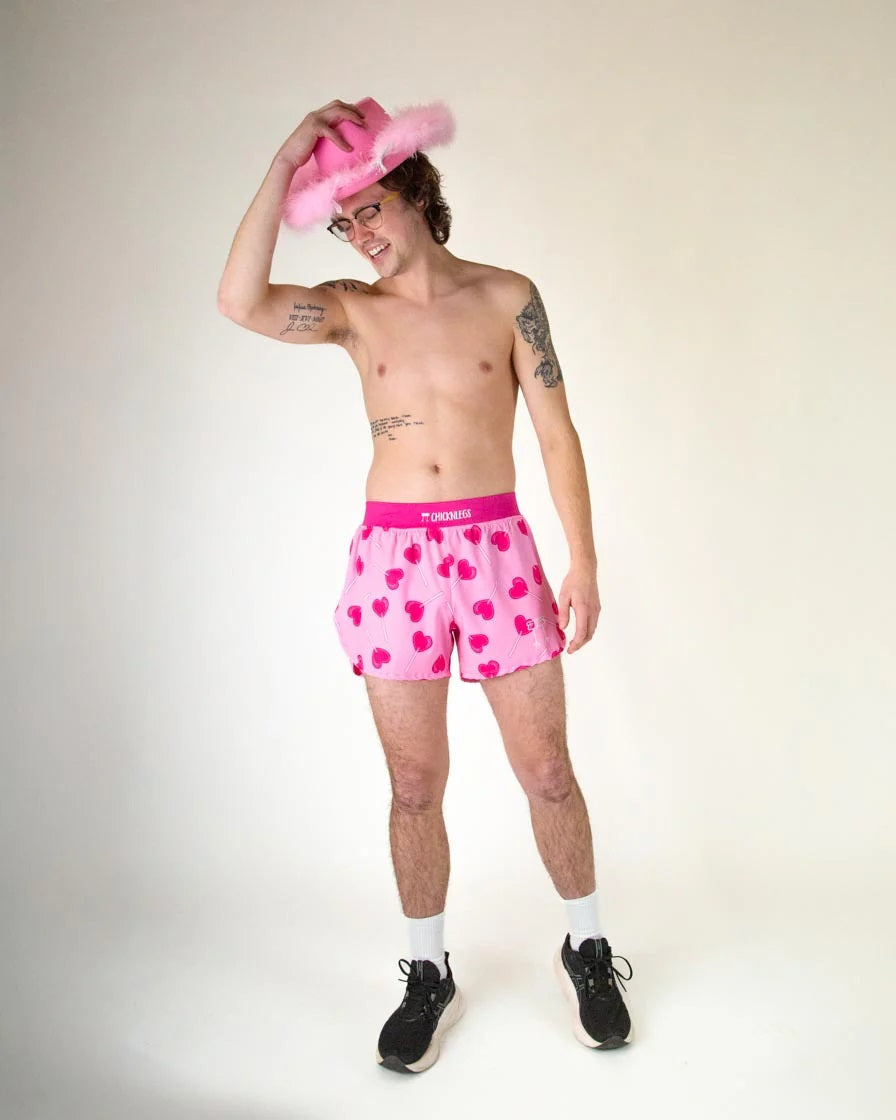 Men's Valentine's LUV POPS 4" Half Split Shorts (Pink)