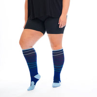 Marathon Wide-Calf, Navy Blue Lines