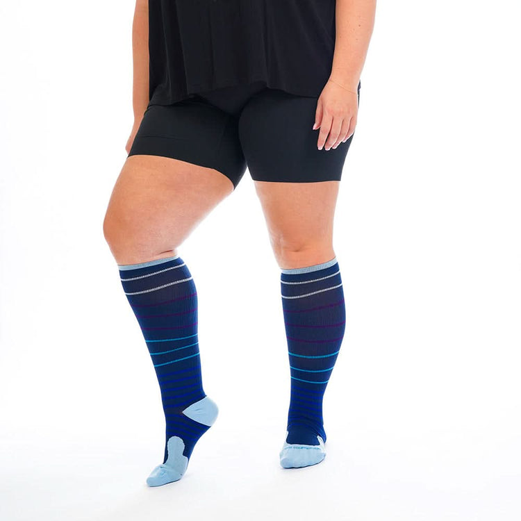 Marathon Wide-Calf, Navy Blue Lines