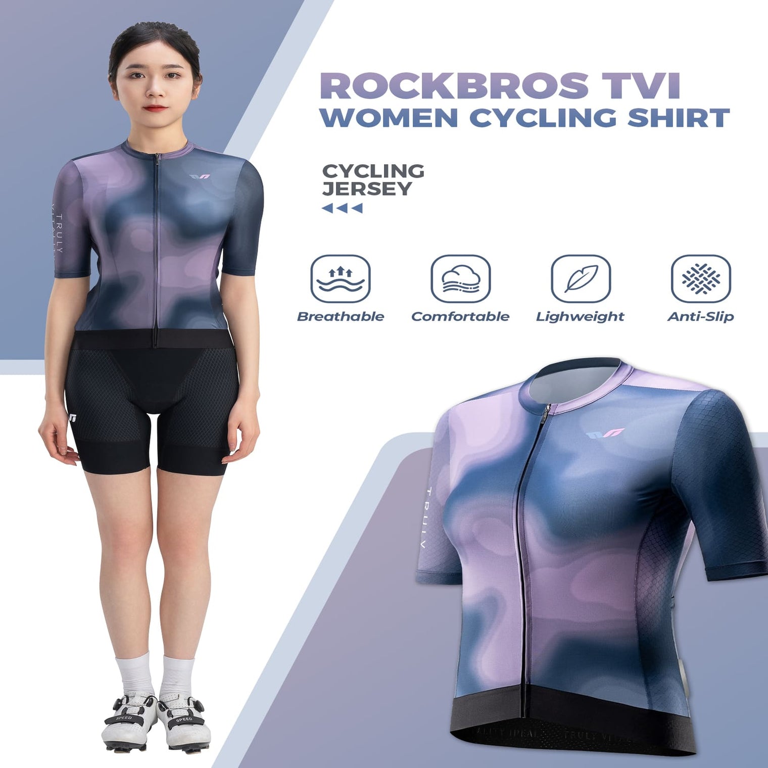 TVI Women’s Cycling Jersey Breathable Short Sleeve Navy Blue