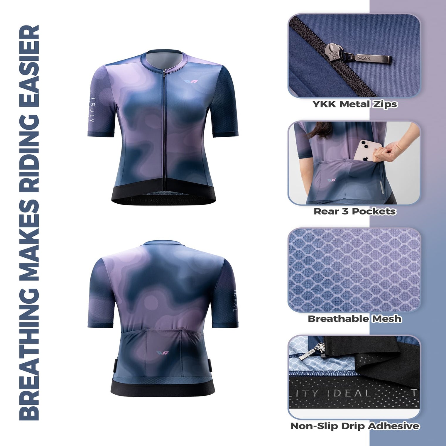 TVI Women’s Cycling Jersey Breathable Short Sleeve Navy Blue