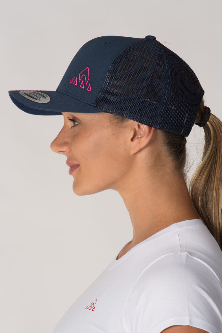 Trucker Cap Blue/Fuchsia Mountain Logo - Unisex