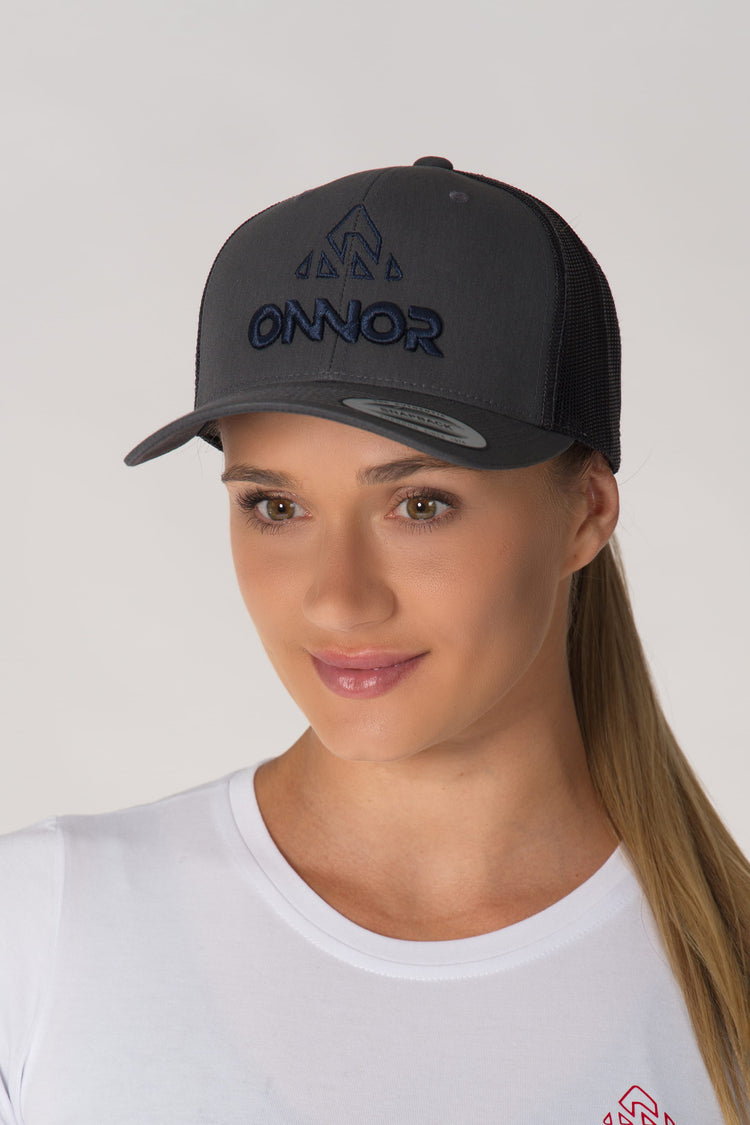 Trucker Cap Gray/Blue Logo - Unisex