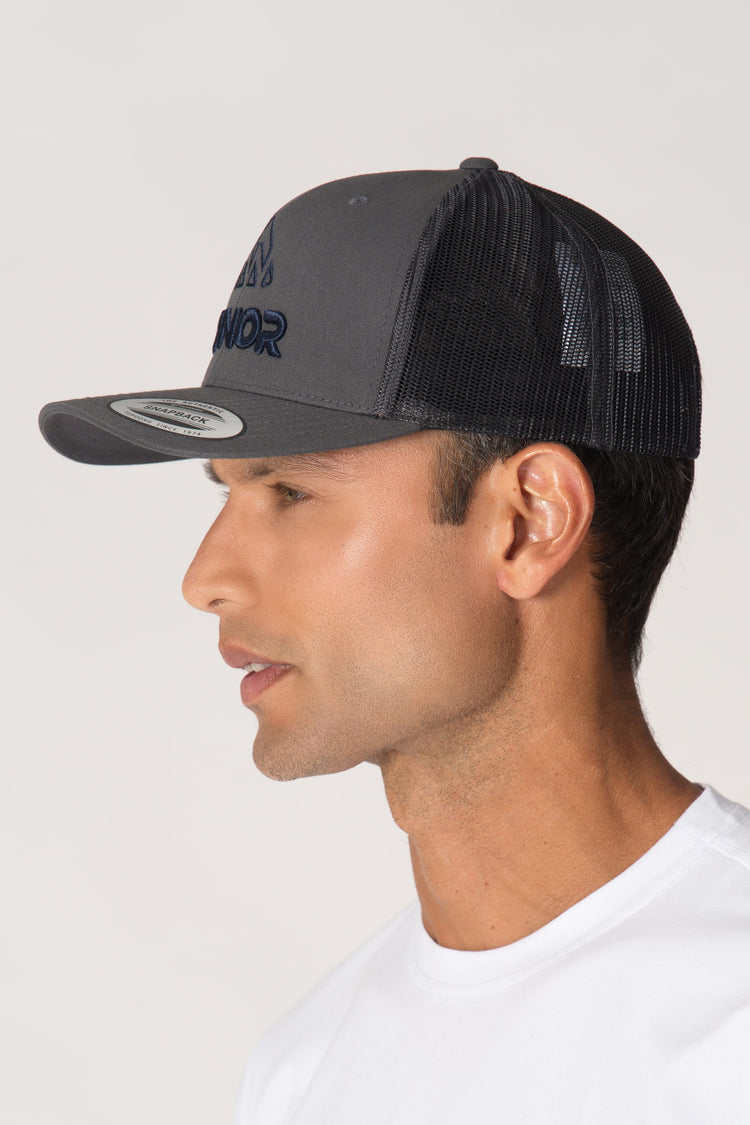 Trucker Cap Gray/Blue Logo - Unisex
