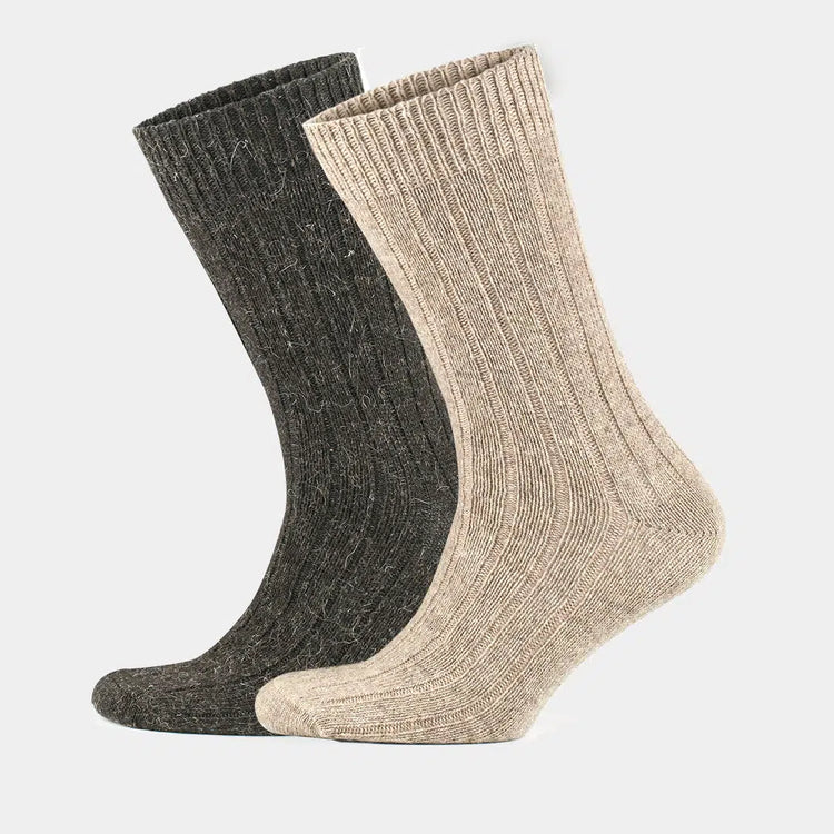 Alpaca Wool Crew Hiking Boot Socks for Men and Women - Ribbed Plain