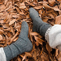 Alpaca Wool Crew Hiking Boot Socks for Men and Women - Ribbed Plain