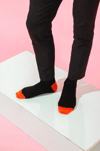 Men's Cotton Colored Toe Black Crew Dress Socks
