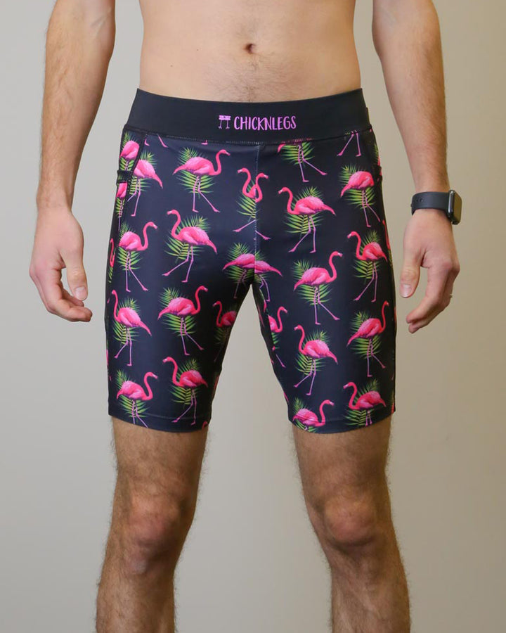 Men's Flamingos 8" Half Tights (Pink on Black) XS S M L XL