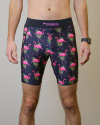 Men's Flamingos 8" Half Tights (Pink on Black) XS S M L XL