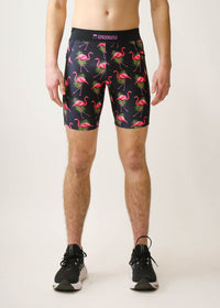 Men's Flamingos 8" Half Tights (Pink on Black) XS S M L XL