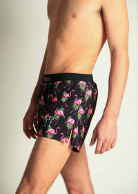 Men's Flamingos 4" Half Split Shorts (Black) XS, S, M, L, XL