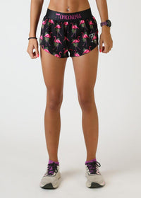 Women's Flamingos 1.5" Split Shorts (Black with Pink)