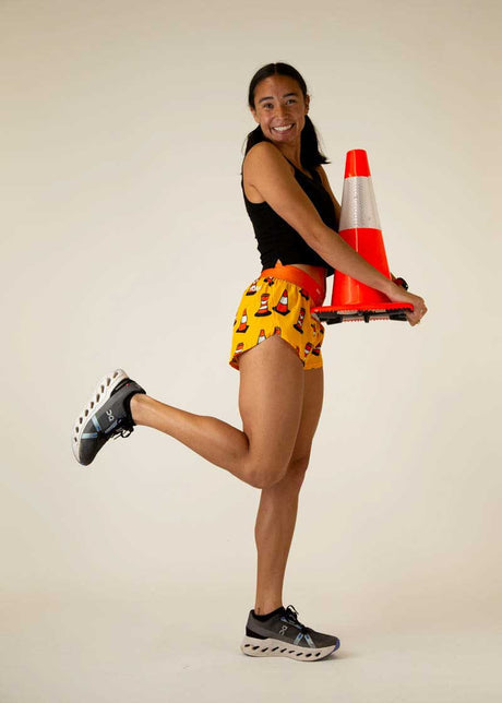 Women's Traffic Cones 1.5" Split Shorts (Yellow/Orange)