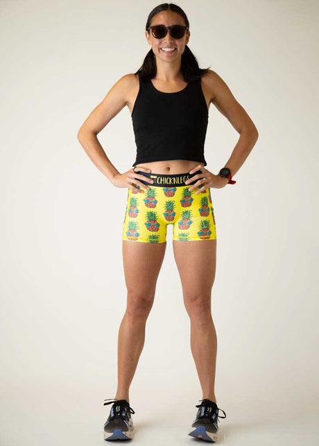 Women's Pineapple Express 3" 2-Pocket Compression Shorts (Yellow) XS S M L