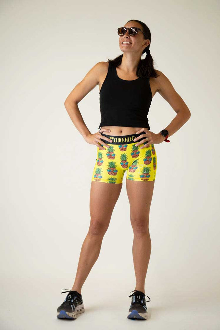 Women's Pineapple Express 3" 2-Pocket Compression Shorts (Yellow) XS S M L