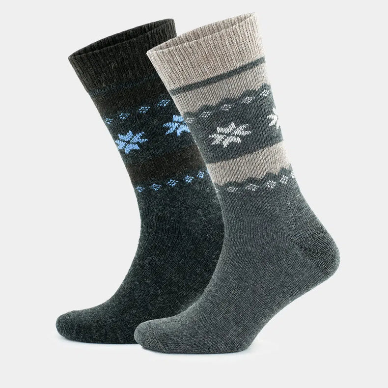 Alpaca Wool Crew Hiking Boot Socks for Men and Women - Snowflake