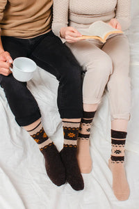 Alpaca Wool Crew Hiking Boot Socks for Men and Women - Snowflake