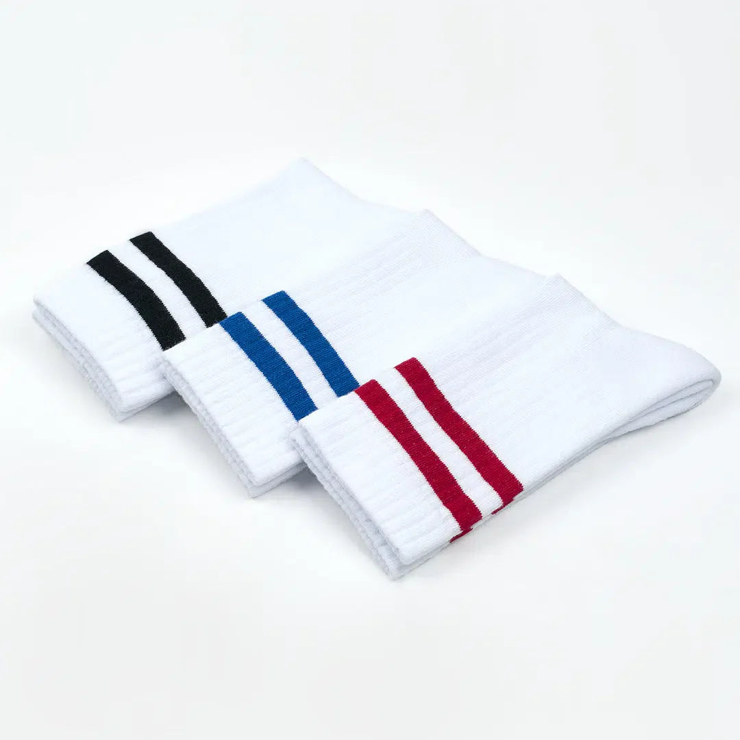 White Crew Striped Athletic Tennis Socks for Men and Women