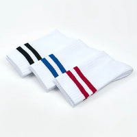 White Crew Striped Athletic Tennis Socks for Men and Women