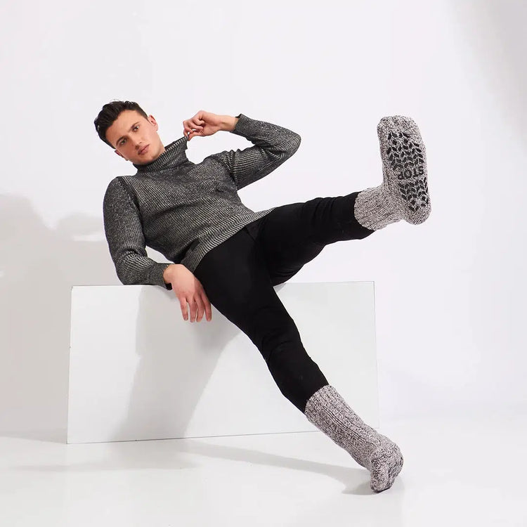 Men's Merino Crew Non-Slip Grip Cabin Socks