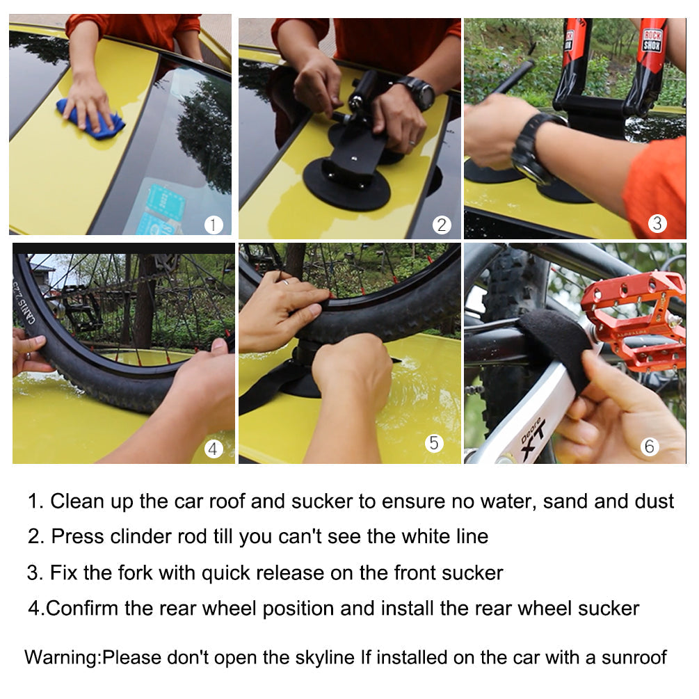 ROCKBROS Suction Cup Car Roof Rack for 3 Bikes - Red