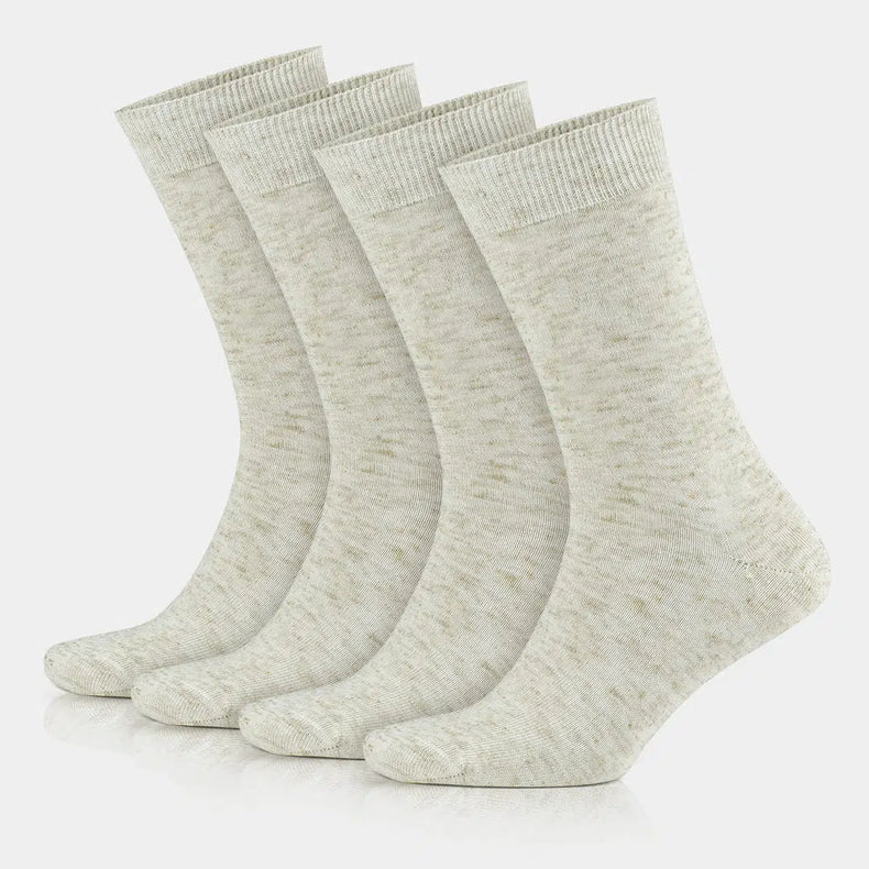 Men's Linen & Cotton Blend Thin Crew Dress Socks - Ecru