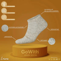 Men's Low Cut Linen & Cotton Blend Striped Socks - Ecru