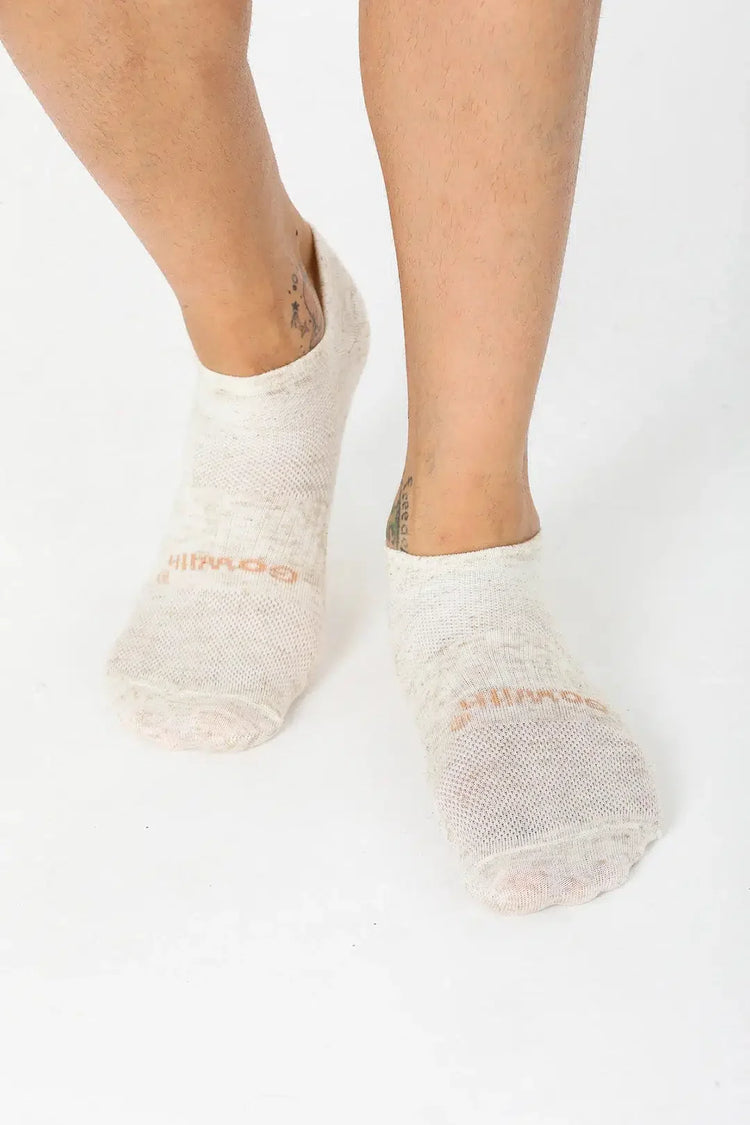 Men's Low Cut Linen & Cotton Blend Striped Socks - Ecru