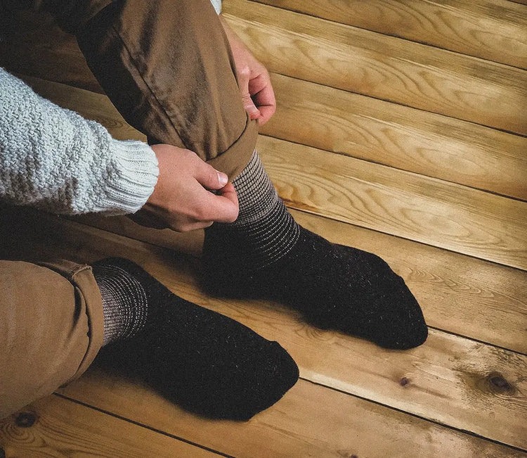 Alpaca Wool Crew Hiking Boot Socks for Men and Women - Striped
