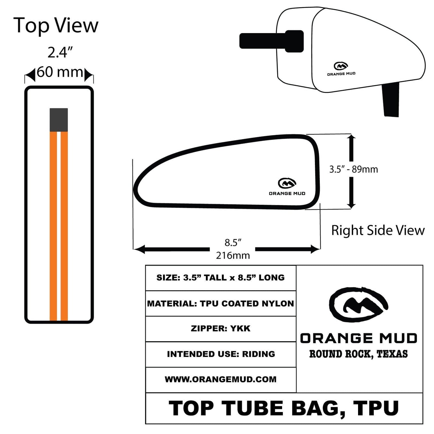 Top Tube Bag, Welded, TPU, Black