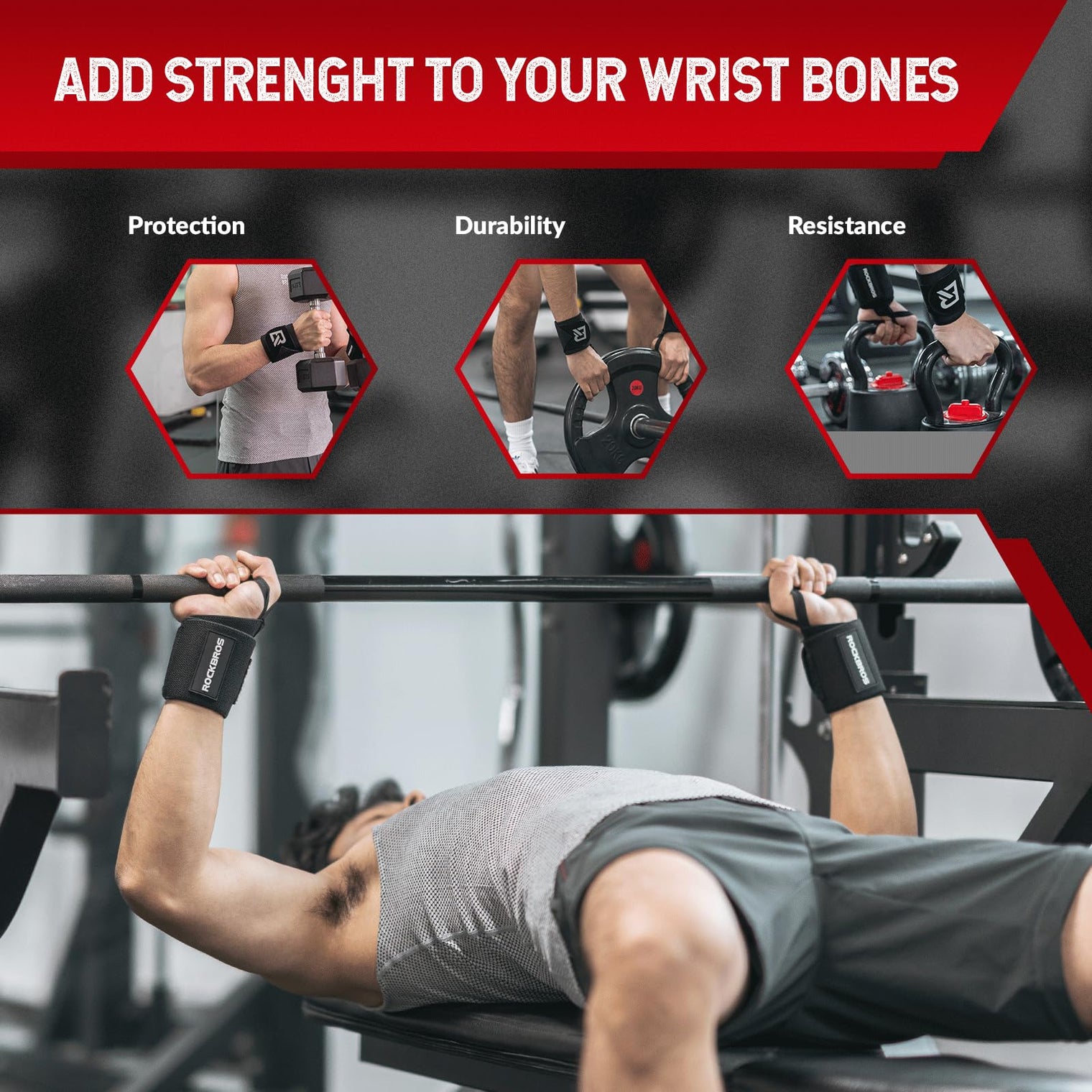 ROCKBROS 22” Wrist Wraps with Thumb Loop Premium Quality for Weightlifting