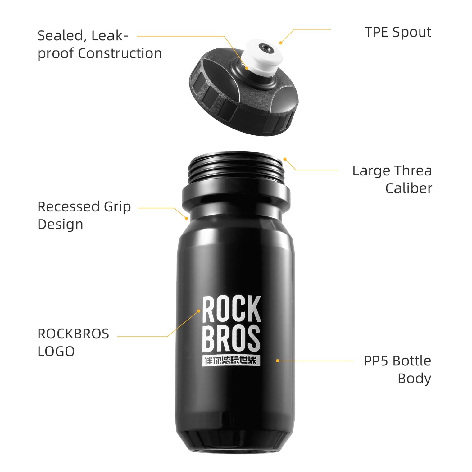 ROCKBROS Bike Water Bottle Squeeze Bicycle Water Bottle BPA-Free