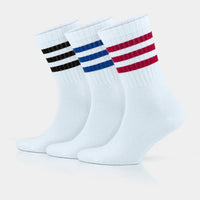 White Crew Striped Athletic Tennis Socks for Men and Women