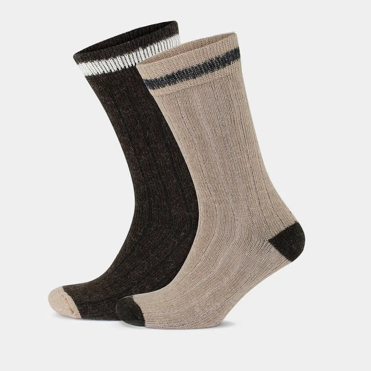 Alpaca Wool Crew Hiking Boot Socks for Men and Women - Vertical Striped