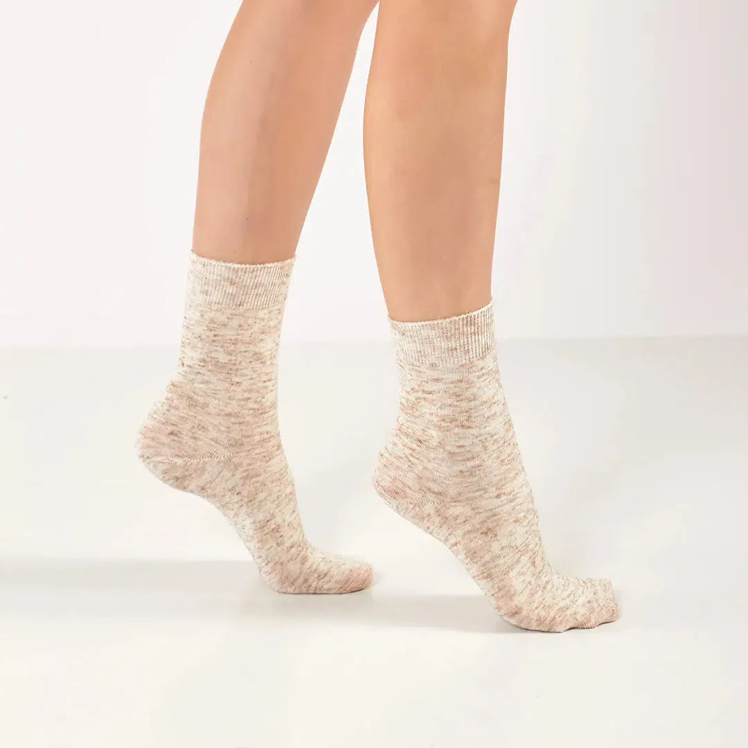 Women's Linen & Cotton Blend Thin Crew Dress Socks - Ecru